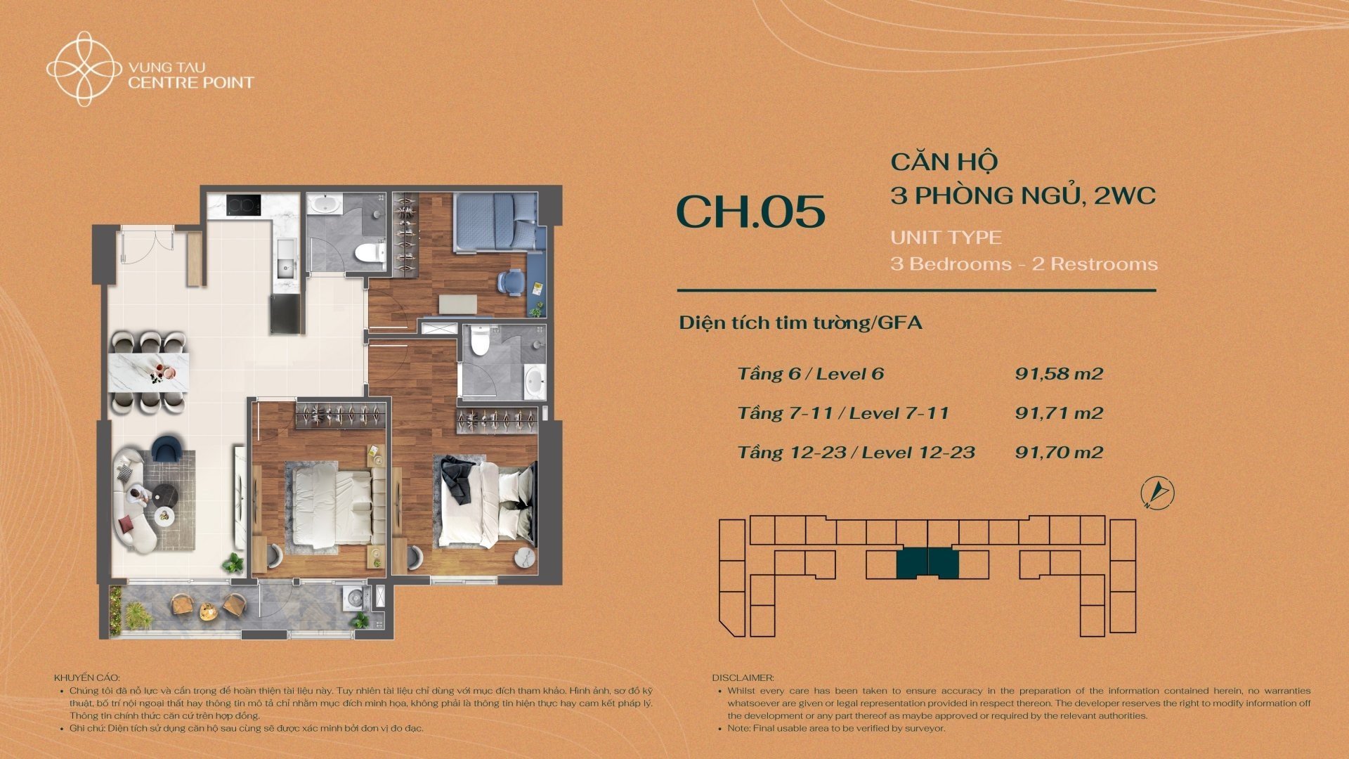 Thiết kế căn 3PN Vũng Tàu Centre Point