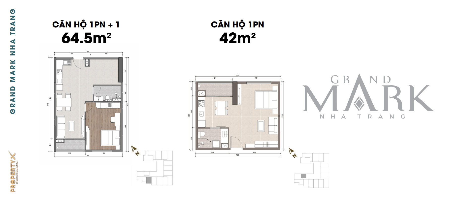 Thiết kế căn 1PN và 1PN+ Grand Mark Nha Trang