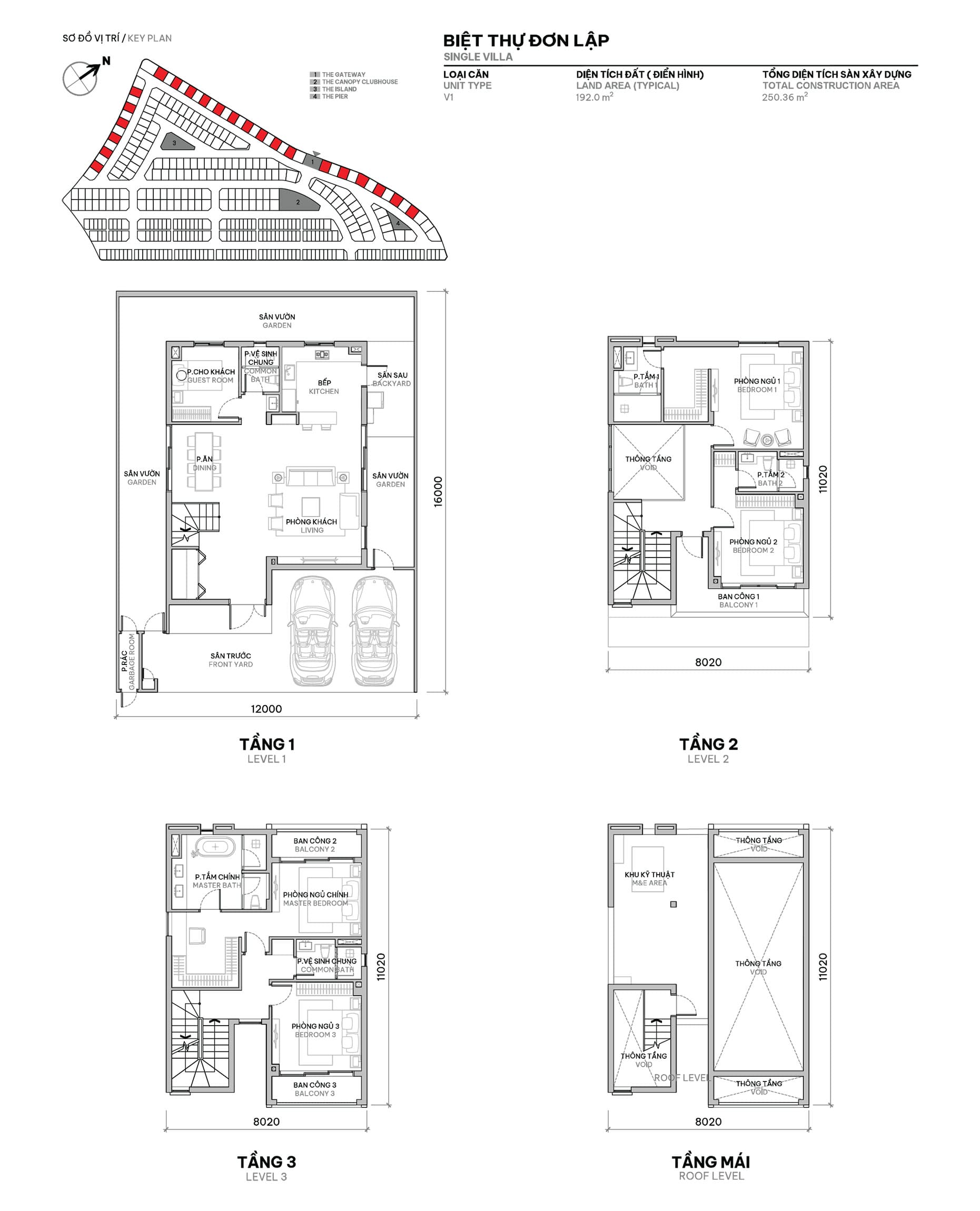Layout thiet ke biet thu don lap The Orchard voi dien tich dat 192m2 va dien tich san xay dung 250m2 SYCAMORE