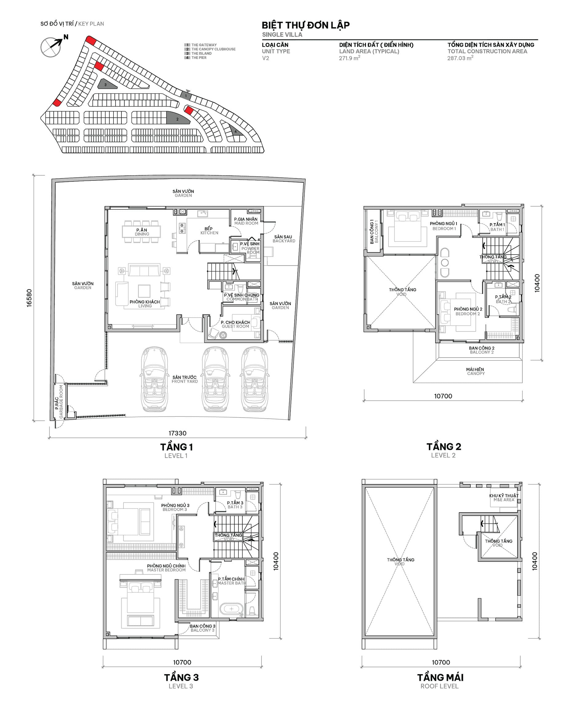 Layout thiet ke biet thu don lap The Orchard voi dien tich dat 271m2 va dien tich san xay dung 287m2 SYCAMORE