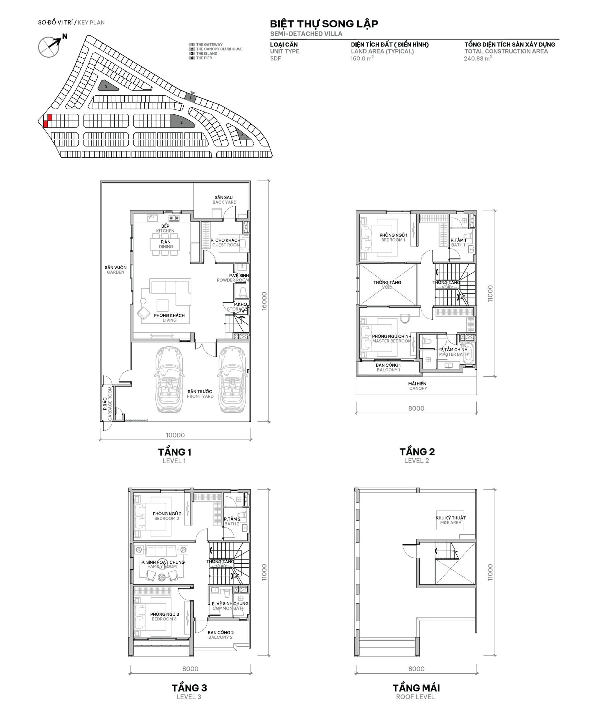 Layout thiet ke biet thu song lap The Orchard voi dien tich dat 160m2 va dien tich san xay dung 240m2 SYCAMORE
