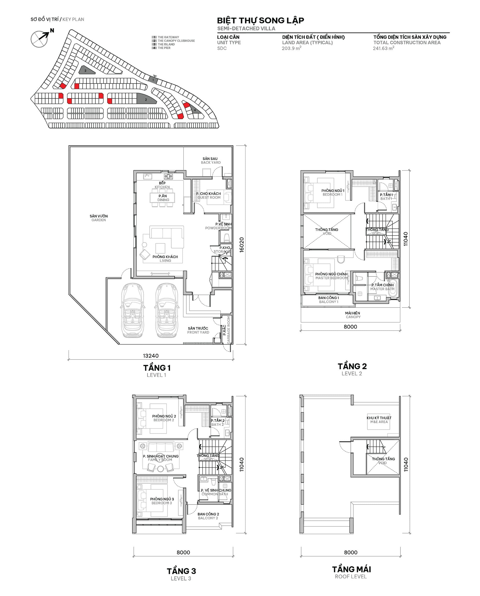 Layout thiet ke biet thu song lap The Orchard voi dien tich dat 203m2 va dien tich san xay dung 241m2 SYCAMORE