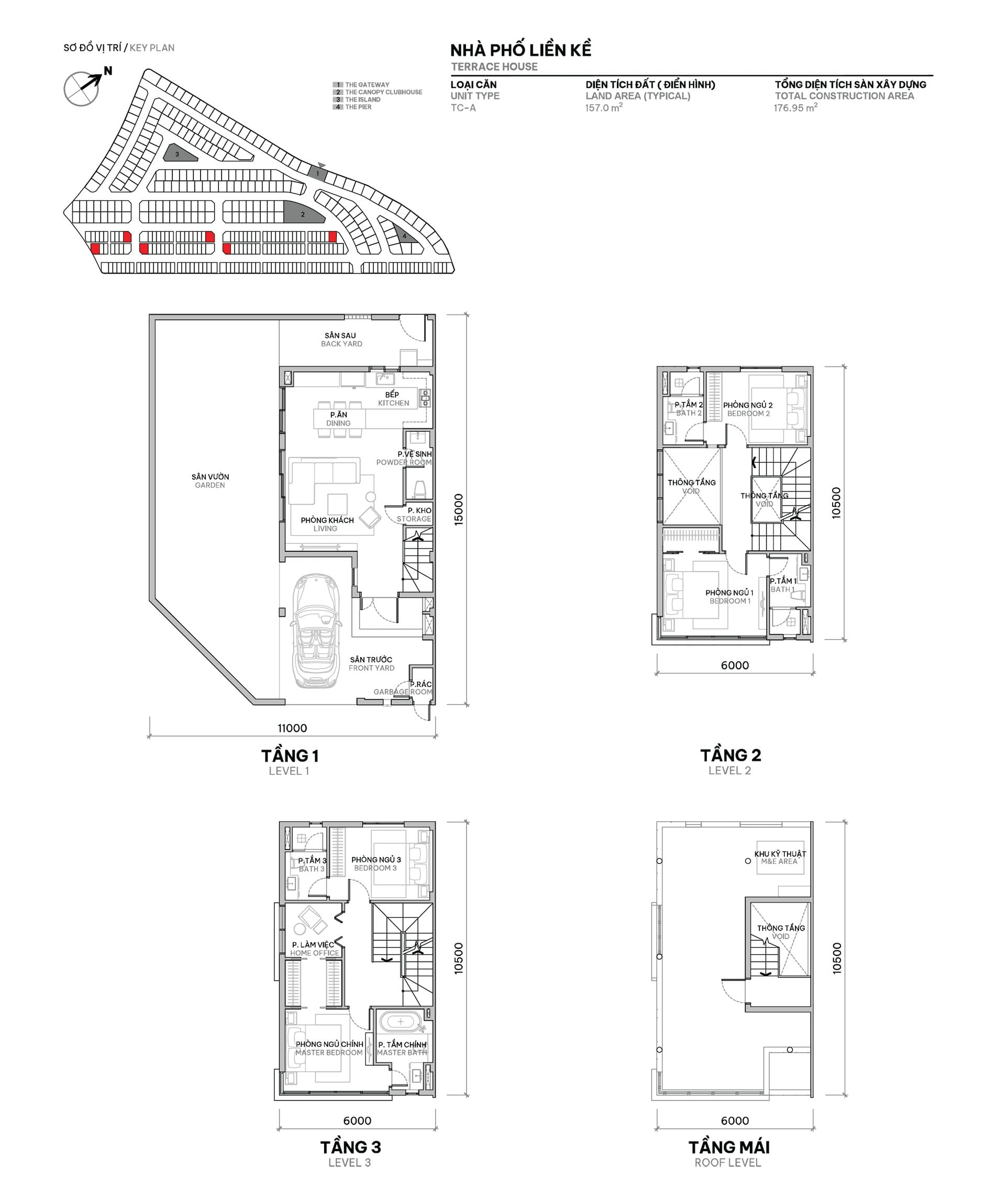 Layout thiet ke nha pho lien ke The Orchard voi dien tich dat 157m2 va dien tich san xay dung 176m2 SYCAMORE
