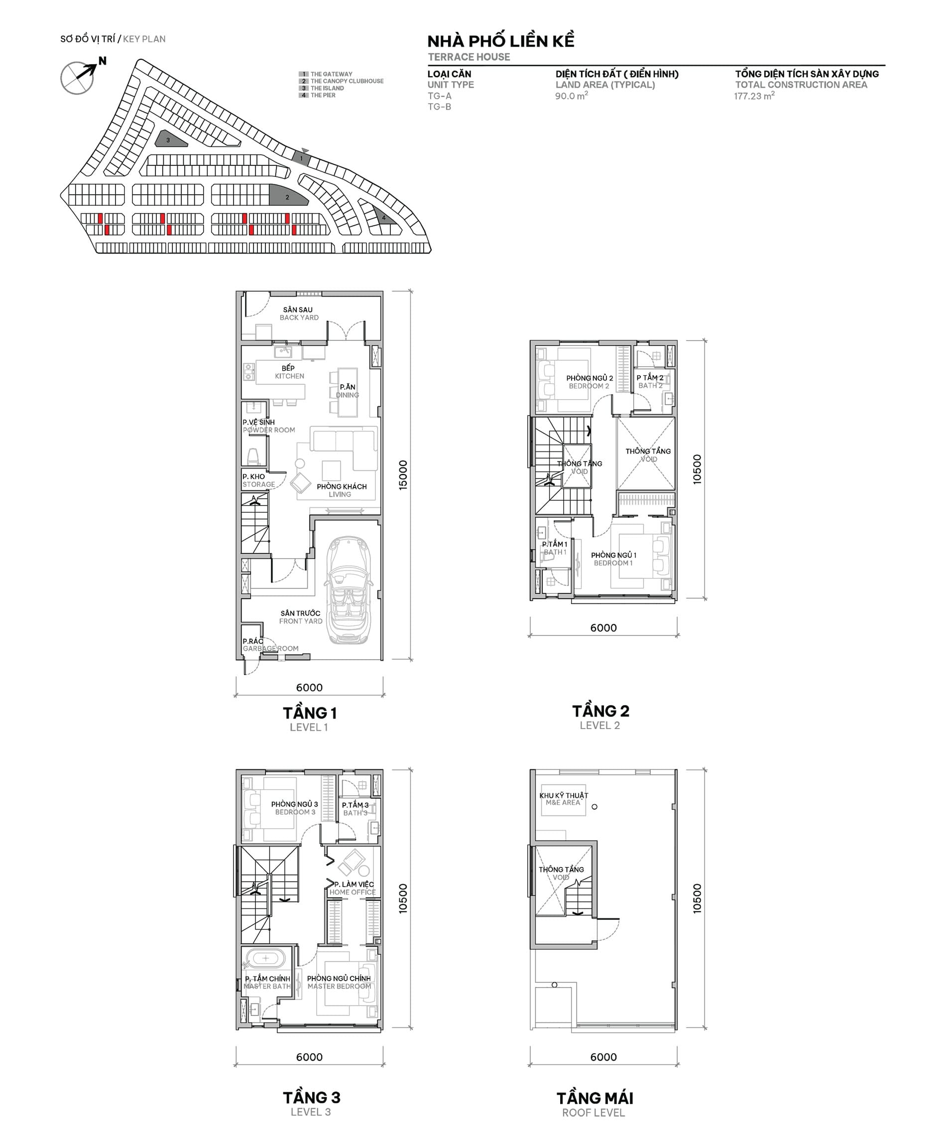 Layout thiet ke nha pho lien ke The Orchard voi dien tich dat 90m2 va dien tich san xay dung 177m2 SYCAMORE